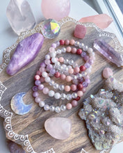 Load image into Gallery viewer, Awakening the Goddess - Thulite, Lavender Kunzite, Aura Rose Quartz, Pink Opal, Lavender Amethyst Stretch Mala Bracelet