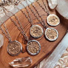 Load image into Gallery viewer, Eye Feel Lucky - Double Sided Silver + Brass Good Luck Charm + 20&quot; Paperclip Chain