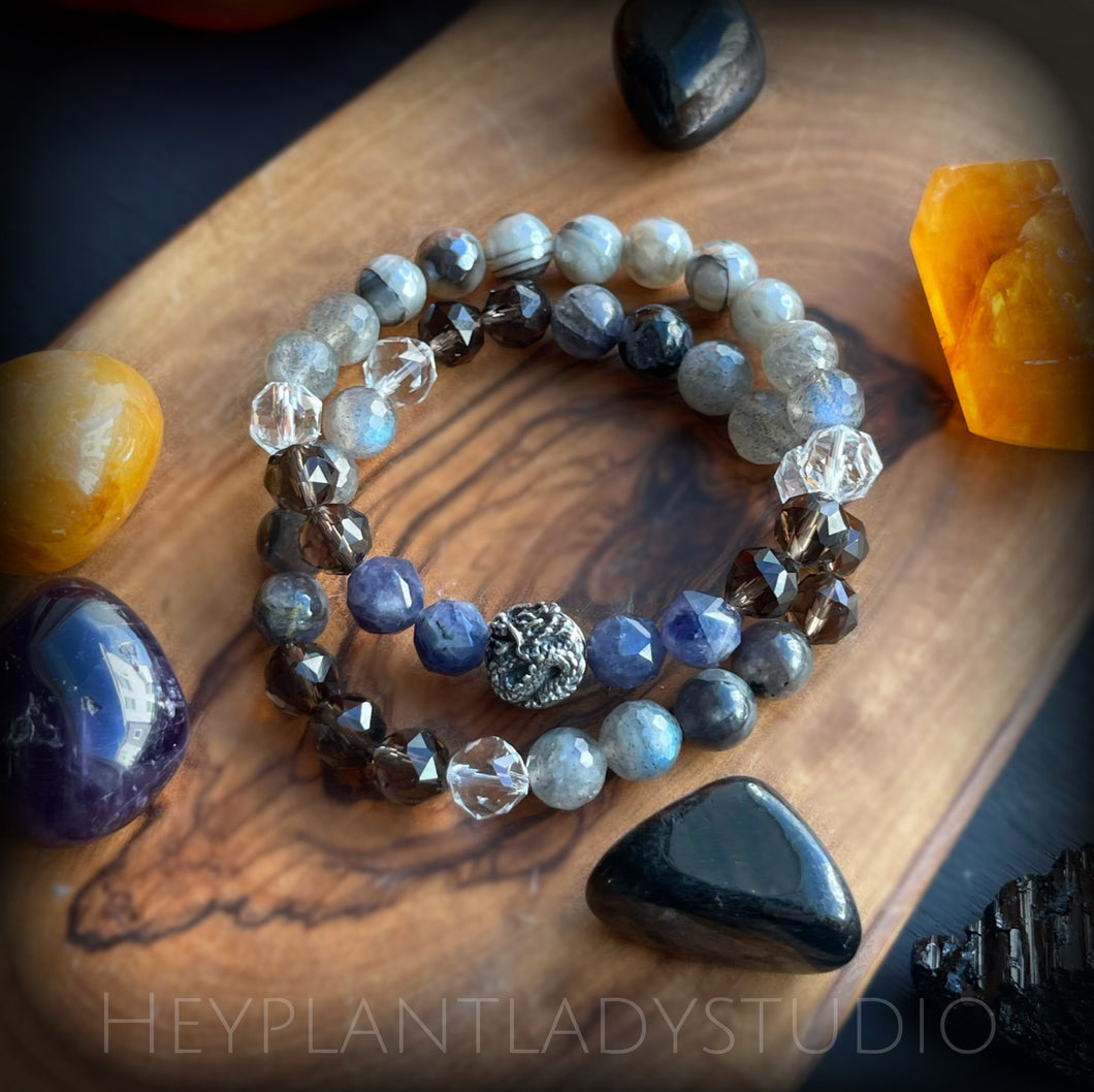 925 Silver Dragon SET of Two - Stretch Mala Bracelets