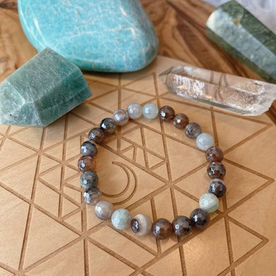 Sand Dunes - 8mm Mystic Mocha Agate + Mystic Aqua Agate - Stretch Bracelet