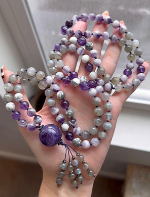 Minds Eye - Labradorite + Dream Amethyst + Brazilian Amethyst + Howlite 108 Gemstone Mala Necklace