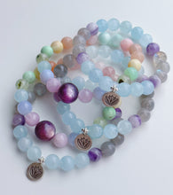 Load image into Gallery viewer, Gem Lepidolite + Pastel Rainbow Stretch Mala Bracelet