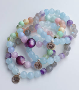 Gem Lepidolite + Pastel Rainbow Stretch Mala Bracelet