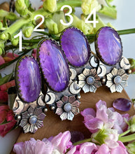 Load image into Gallery viewer, YOU PICK - Amethyst Oval + Rainbow Moonstone Moonflower Rings - Adjustable Sizes 5-15