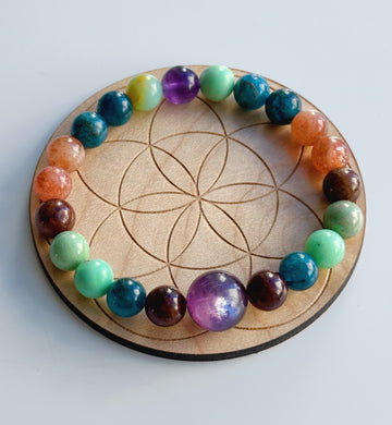 Gem Lepidolite + Sunstone + Chrysoprase + Hessonite Garnet + Apatite Stretch Mala Bracelet