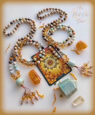 Life is Sweet - Honey Citrine +  Amazonite + African White Opal Mala Necklace