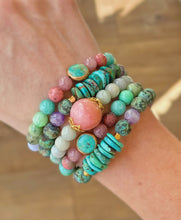 Load image into Gallery viewer, Reserved - Awakening Earth - 24k Gold Vermeil + Turquoise + Dream Amethyst + African Turquoise Stretch Mala Bracelet