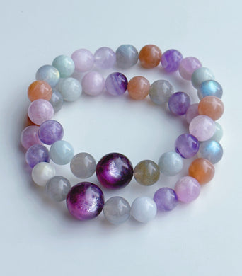 Gem Lepidolite + Labradorite + Jade + Kunzite + Peach Moonstone + Dream Amethyst Stretch Mala Bracelet