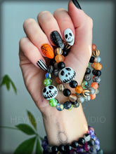 Load image into Gallery viewer, You Choose - Lampwork Glass Jack Skellington (SET of 2) Stretch Mala Bracelets