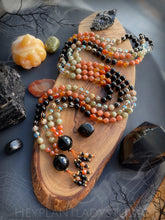 Load image into Gallery viewer, Magic in the Air - AAA Sunstone, AAA Carnelian, Green Garnet, Green Aura Quartz108 Mala Bead Necklace