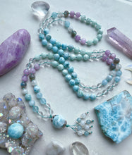 Load image into Gallery viewer, Goddess of Atlantis - 17mm Larimar Guru + Larimar AAA Kunzite + AAA Rainbow Moonstone + Labradorite + Green Moonstone + Clear Quartz + Aquamarine + Karen Hill Tribe Silver + 925 Sterling Silver