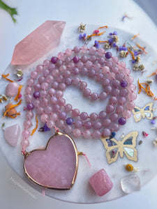 Radiate Love - Ruby + Madagascar Rose Quartz  - 108 Mala Necklace