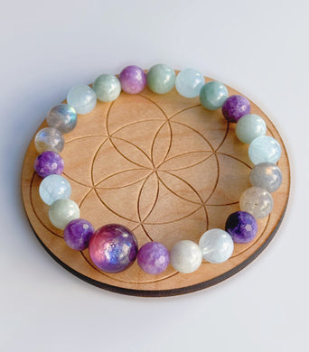 Gem Lepidolite + Aquamarine + Labradorite + Jade Stretch Mala Bracelet