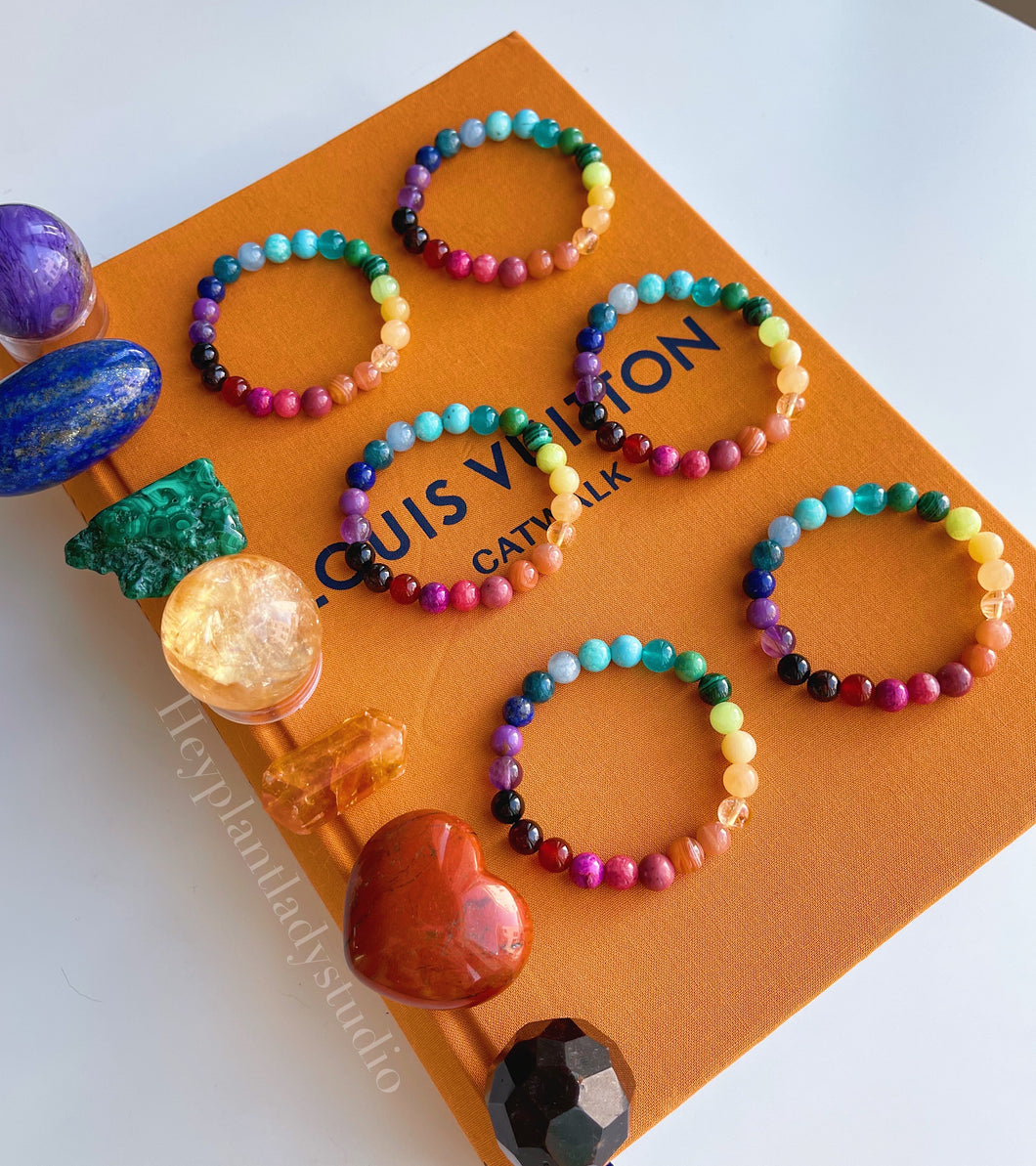 RESERVED Kaleidoscope - Rainbow Gemstone Stretch Mala Bracelet