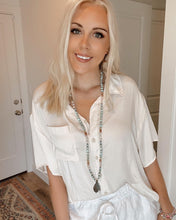 Load image into Gallery viewer, PRE-ORDER - Love + Happiness Necklace - 108 - Robins Egg Agate, Natural Citrine, AAA Sunstone, Blue Chalcedony, Rose Quartz, Rainbow Moonstone