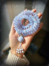 Load image into Gallery viewer, Peace + Optimism - 12mm Blue Chalcedony + Blue Lace Agate Mala Necklace - 108 Bead Necklace