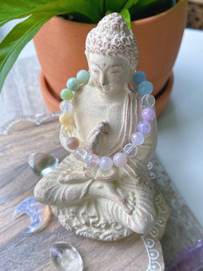 RESERVED Pastel Rainbow Gemstone Stretch Mala Bracelet