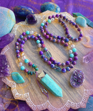 Load image into Gallery viewer, Under the Sea Mala Necklace - Galaxy Jasper, Citrine, Blue Fluorite, Aura Quartz, Amazonite, Azurite, Amazonite Pendant