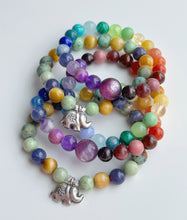 Load image into Gallery viewer, Spreading Kindness - Iolite + Hydrogrossular Garnet + Tigers Eye + African Turquoise + Karen Hill Tribe Silver Elephant Stretch Mala Bracelet