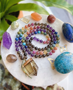 Bright Side - Rainbow Inclusion Smoky Quartz + 8mm Rainbow Gemstone 108 Mala Bead Necklace