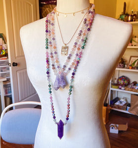 Peaceful Goddess Mid Mala - Lepidolite + Rainbow Moonstone + Pink Zebra Jasper - 72 Beads