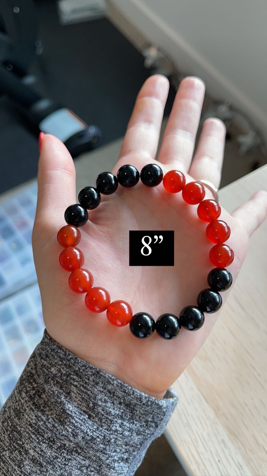 Reserved - 10mm Onyx + Red Carnelian - 8”