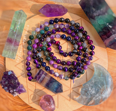 Enchanted Forest - Rainbow Fluorite + Indian Agate + Snowflake Obsidian + Amethyst + Sodalite + Phosphosiderite + Chevron Amethyst