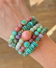 Load image into Gallery viewer, Joy Blossoms - Turquoise + Chrysoprase + Yellow Opal + Rose Quartz Stretch Mala Bracelet