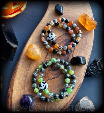 You Choose - Lampwork Glass Jack Skellington (SET of 2) Stretch Mala Bracelets