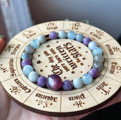 RESERVED - Gem Lepidolite + Aquamarine + Labradorite + Jade Stretch Mala Bracelet