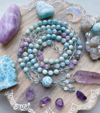 Load image into Gallery viewer, Goddess of Atlantis - 17mm Larimar Guru + Larimar AAA Kunzite + AAA Rainbow Moonstone + Labradorite + Green Moonstone + Clear Quartz + Aquamarine + Karen Hill Tribe Silver + 925 Sterling Silver