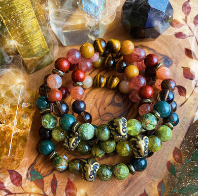 Circle of Life Bracelet - Rhyolite + Green Garnet + Tigers Eye