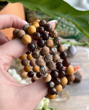 Load image into Gallery viewer, RESERVED - Follow the Sun (3) Bracelets + Ocean Jasper Seahorse - Tibetan OM Conch Shell, Brown Garnet, Picture Jasper, Petrified Wood, Yellow Sunstone, Mookaite Jasper