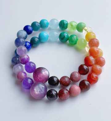 Gem Lepidolite Rainbow Stretch Mala Bracelet