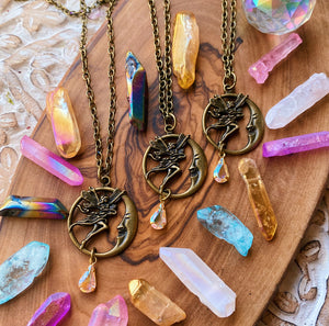 Laughing Luna - Swarovski Crystal + 30" Brass Necklace