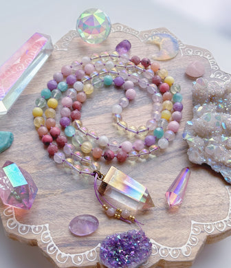 Fairy Dance - Aura Quartz + Pastel Rainbow Mala