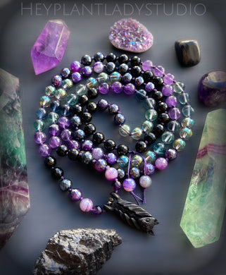 Guardian of the Night - 108 Mala Necklace - Hand Carved Bat Talisman