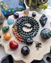 Load image into Gallery viewer, Grounding - Black Tourmaline + Chakra Gemstone 108 Mala Bead Necklace