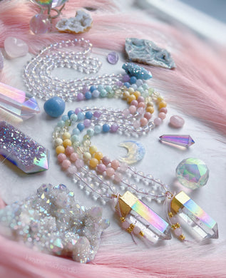 Enchanted Gardens - Aura Quartz + Pastel Rainbow Mala