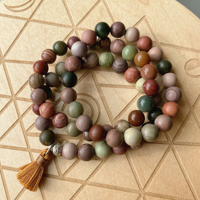 Reserved - 3 Imperial Jasper Bracelets - Karen hill tribe charm + silk tassel