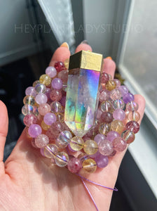 Attraction & Abundance - Citrine + Aura Quartz + Lavender Amethyst + Muscovite 108 - 8mm Mala Bead Necklace