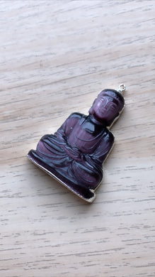 Reserved - Purple Cats Eye Buddha pendant