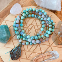 Load image into Gallery viewer, PRE-ORDER - Love + Happiness Necklace - 108 - Robins Egg Agate, Natural Citrine, AAA Sunstone, Blue Chalcedony, Rose Quartz, Rainbow Moonstone
