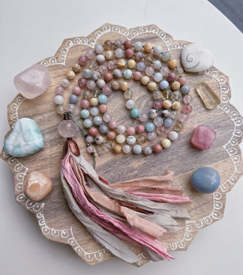 Blooming Sunshine - 108 Mala Necklace + Rose Quartz Guru + Silk Tassel