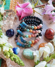 Load image into Gallery viewer, Rainbow Lava Diffuser Beads + AAA Faceted Onyx Stretch Mala Bracelet