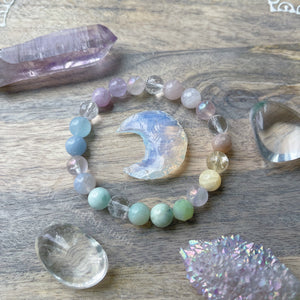 RESERVED Pastel Rainbow Gemstone Stretch Mala Bracelet