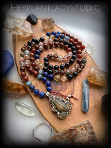 Labradorite Chocolate Frog - Kyanite, Hessonite Garnet, Phantom Quartz, Sodalite, Smoky Quartz, Onyx, Citrine 108 Mala Bead Necklace