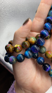 RESERVED 12mm - Rainbow and Galaxy Tigers Eye Bracelets