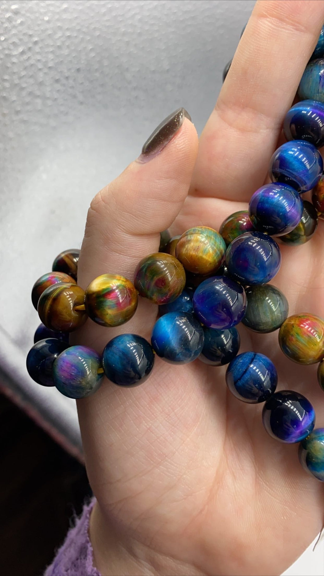 RESERVED 12mm - Rainbow and Galaxy Tigers Eye Bracelets