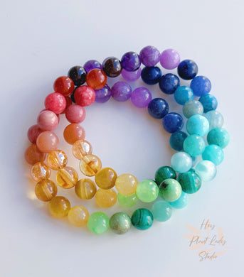 Kaleidoscope - Rainbow Gemstone Stretch Mala Bracelet